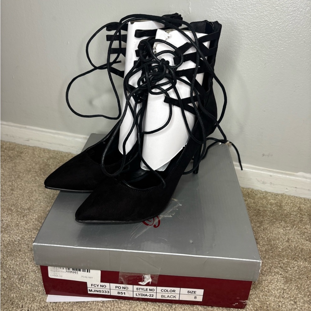 Elegant Black Lace-Up Women's Heels